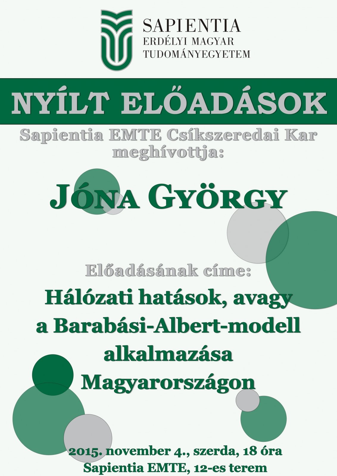 Nyílt előadás: Jóna György látogat el hozzánk