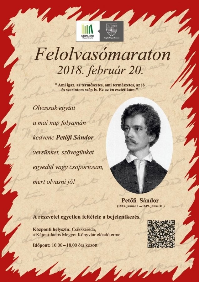 A Sapientia is csatlakozik a Petőfi Sándor felolvasómaratonhoz