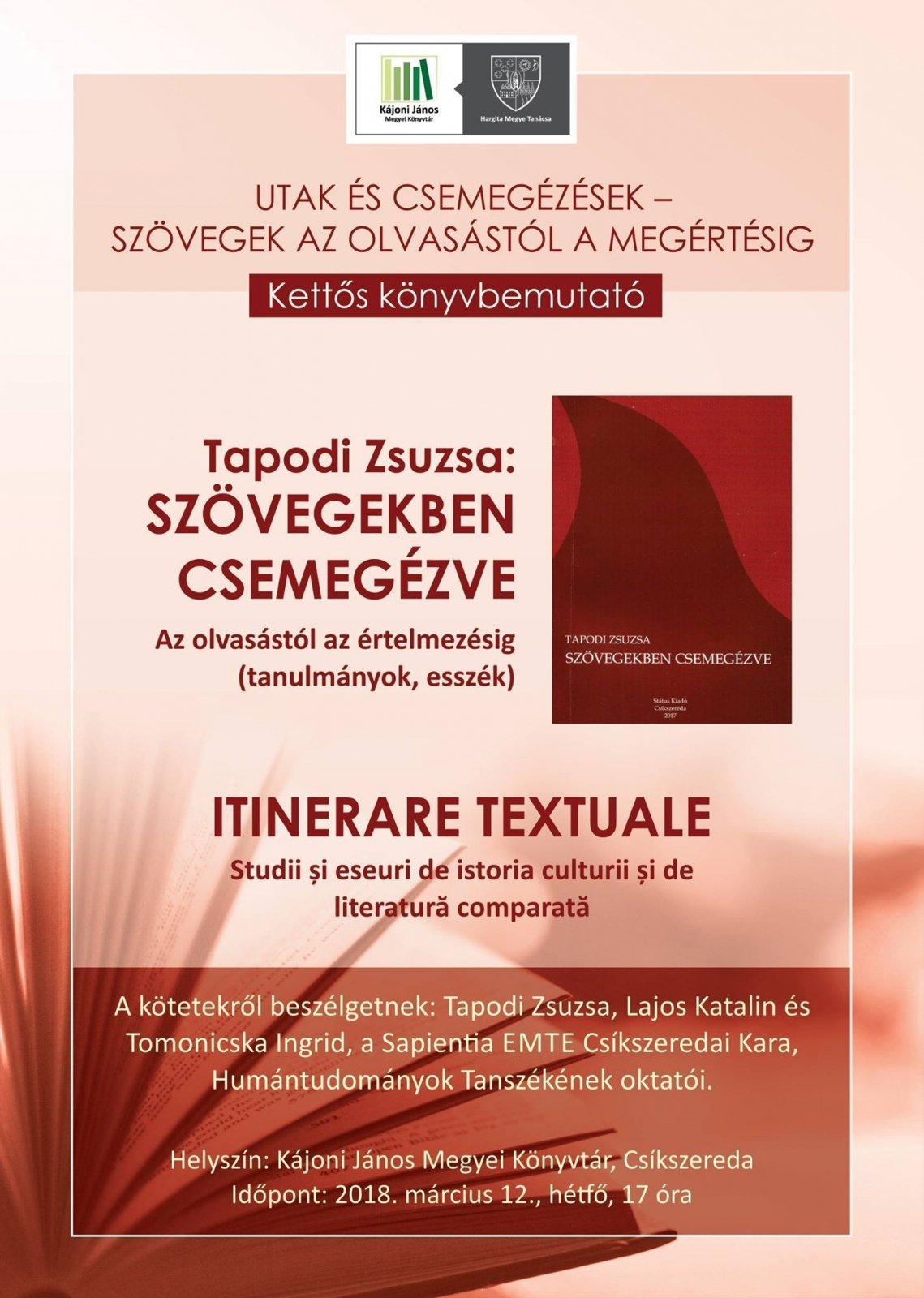 Dr. Tapodi Zsuzsa: Szövegekben csemegézve (könyvbemutató)