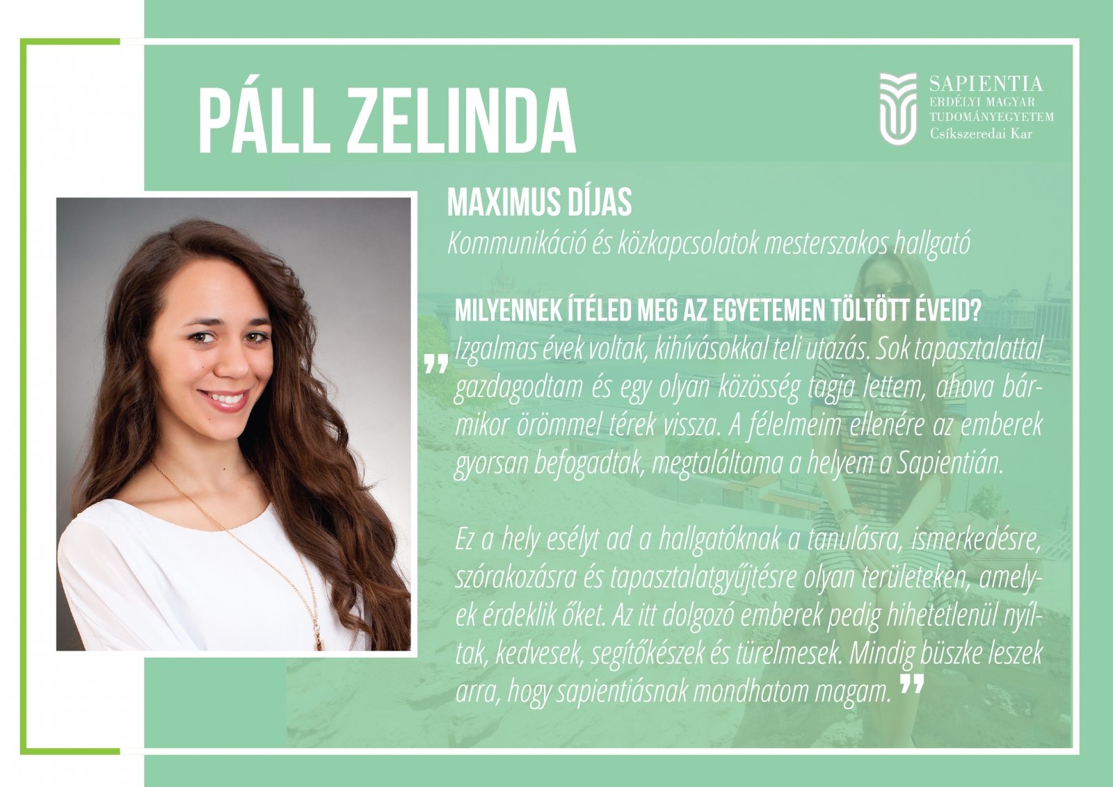Páll Zelinda, MAXIMUS díjas hallgatóval beszélgettünk