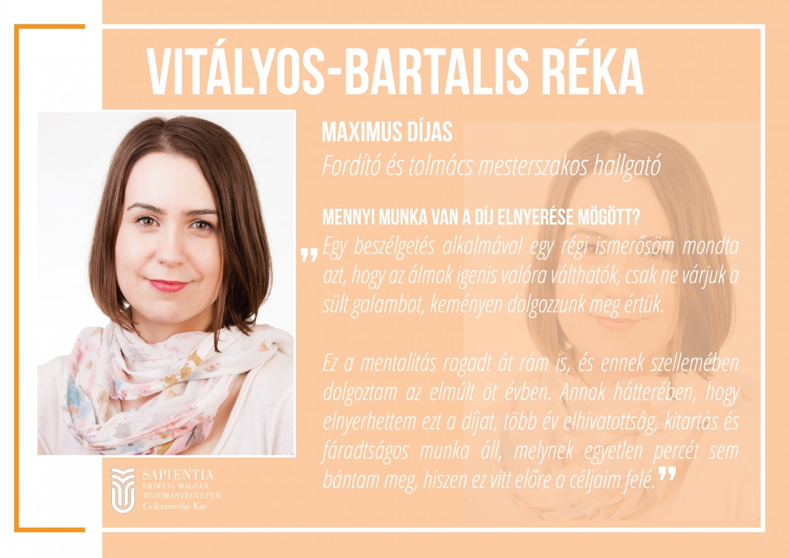 Vitályos-Bartalis Réka, MAXIMUS díjas hallgatóval beszélgettünk