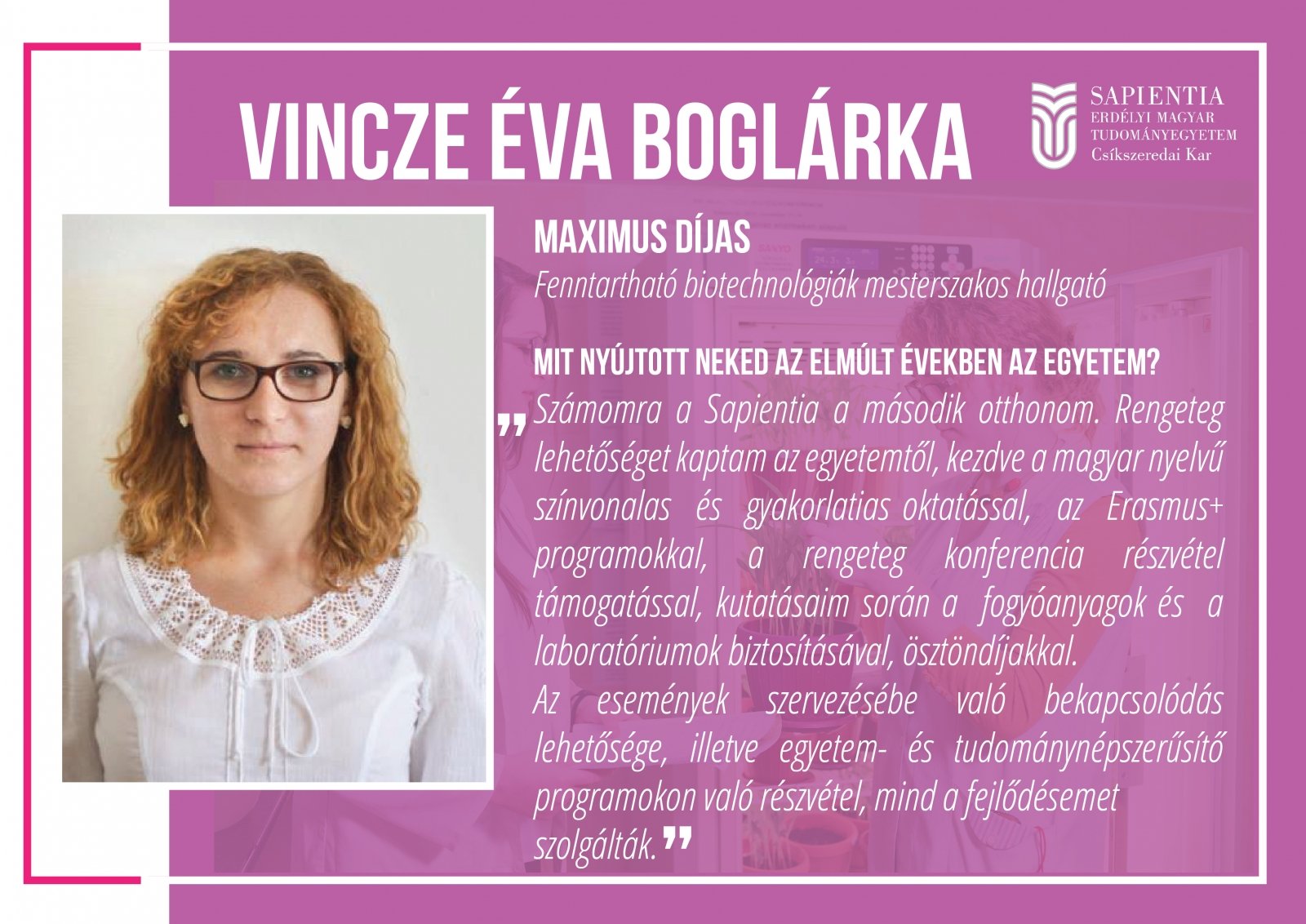 Vincze Éva Boglárka MAXIMUS díjas hallgatóval beszélgettünk