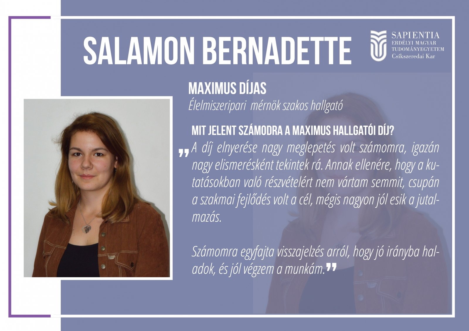 Salamon Bernadette MAXIMUS díjas hallgatóval beszélgettünk